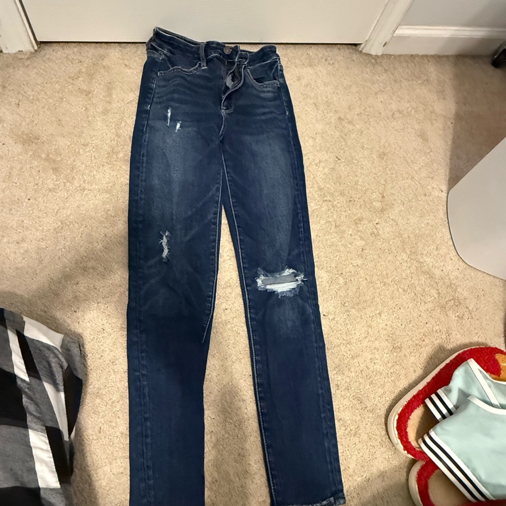 American Eagle Outfitters Dark Blue Distressed Skinny Jeans